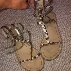 Gold leather rock stud gladiator sandals